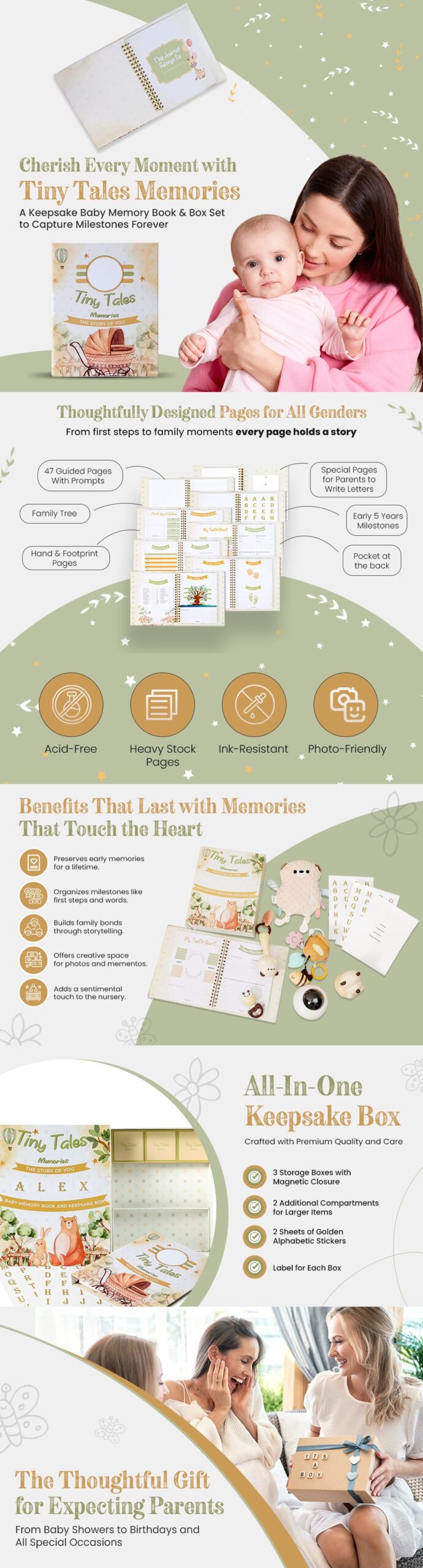 Amazon A+ Content design for a baby memory book and keepsake box set, designed by Lystiq Creative
