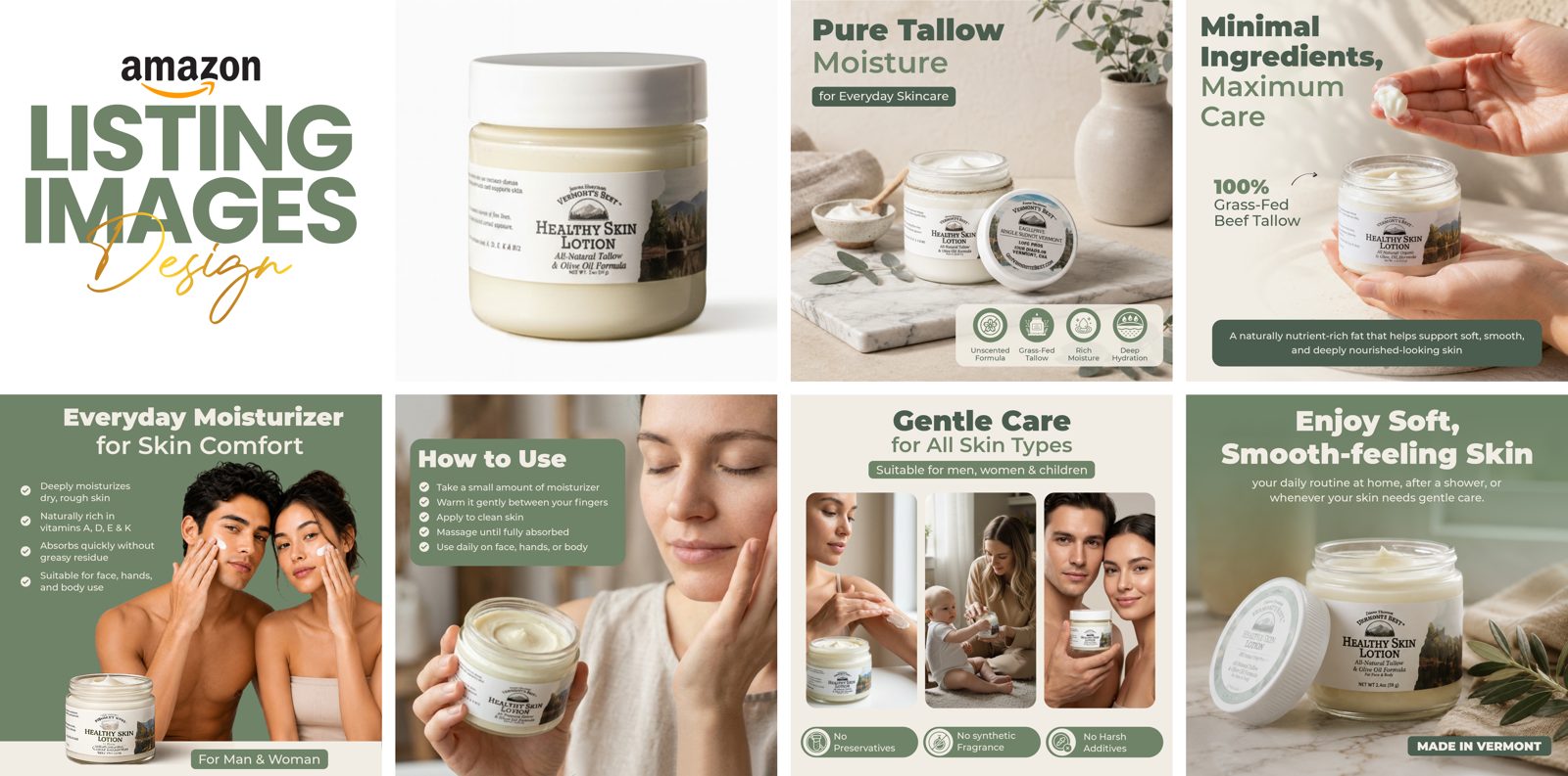 Listing image design for a tallow moisturizer skincare brand, designed by Lystiq Creative