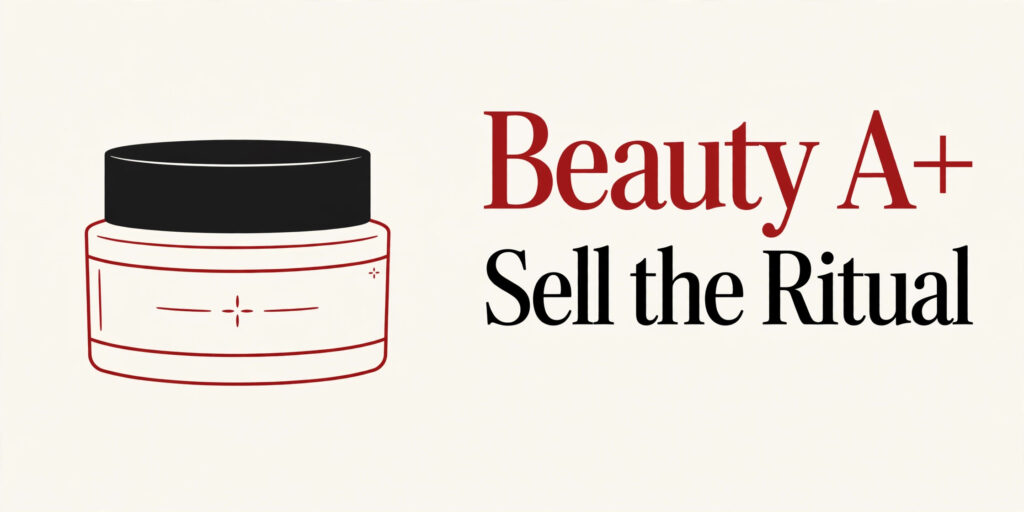 Cosmetic jar graphic with the words Beauty A+: Sell the Ritual
